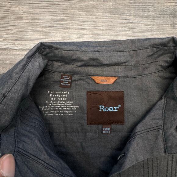 Roar Gray Striped Mens XL Contrast Stitch‎ Long Sleeve Button Shirt Mallgoth Y2K - Picture 3 of 8